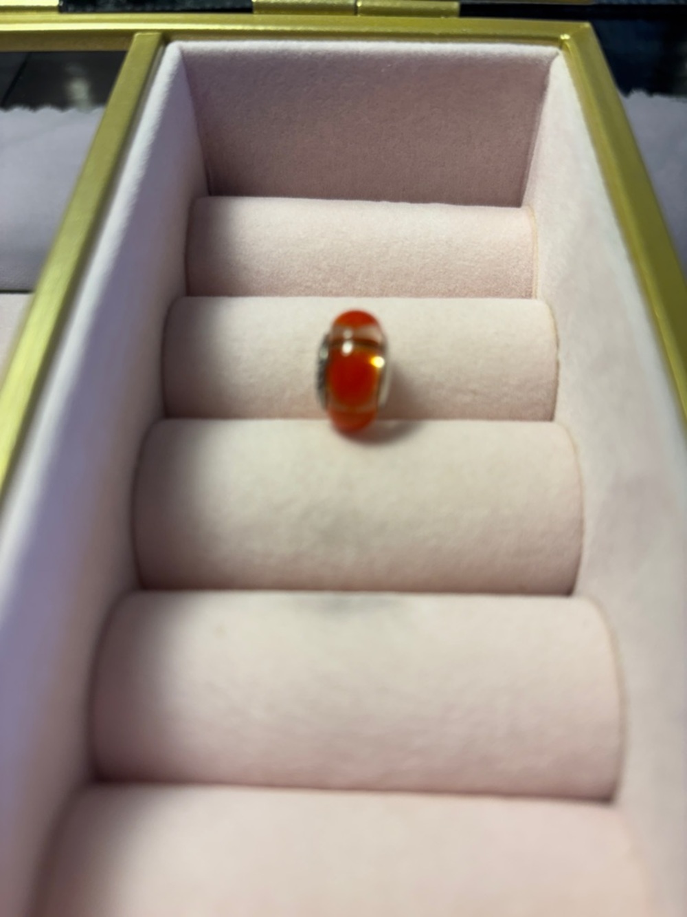Pandora Red Heart Glass Bead Charm with Gold Accents